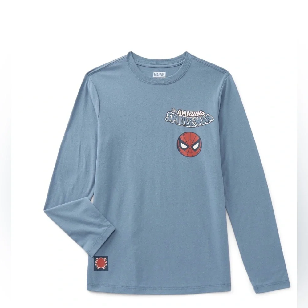 Marvel Spider-Man Boys XL 14/16 Long Sleeve Graphic Tee Blue‎ Amazing Spider-Man